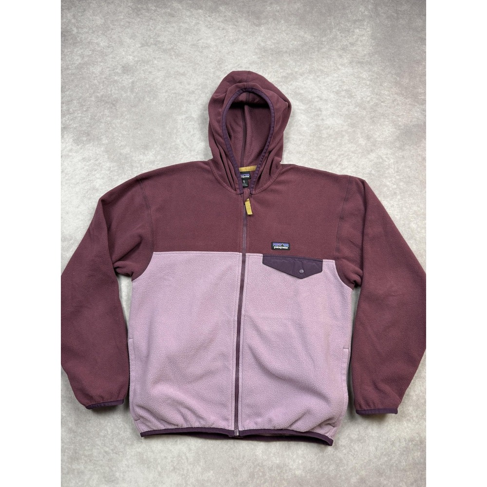 Patagonia‎ Fleece Jacket Girls XL 14 Purple Hooded Full Zip Two Tone STY 65470